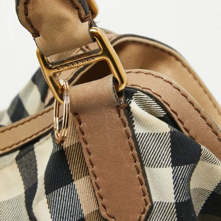 Pre Owned Burberry Beige House Check Canvas and Leather Brecon Tote