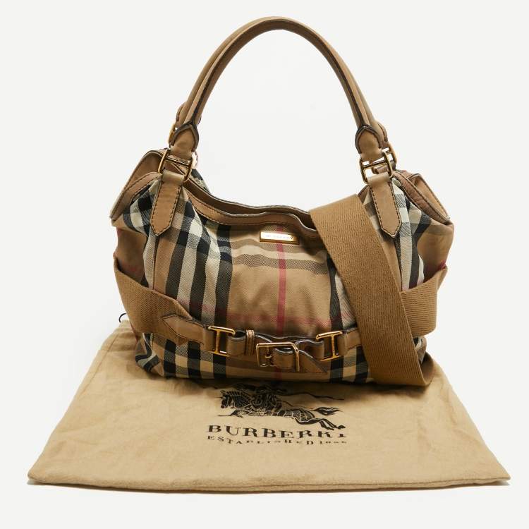 Pre Owned Burberry Beige House Check Canvas and Leather Brecon Tote