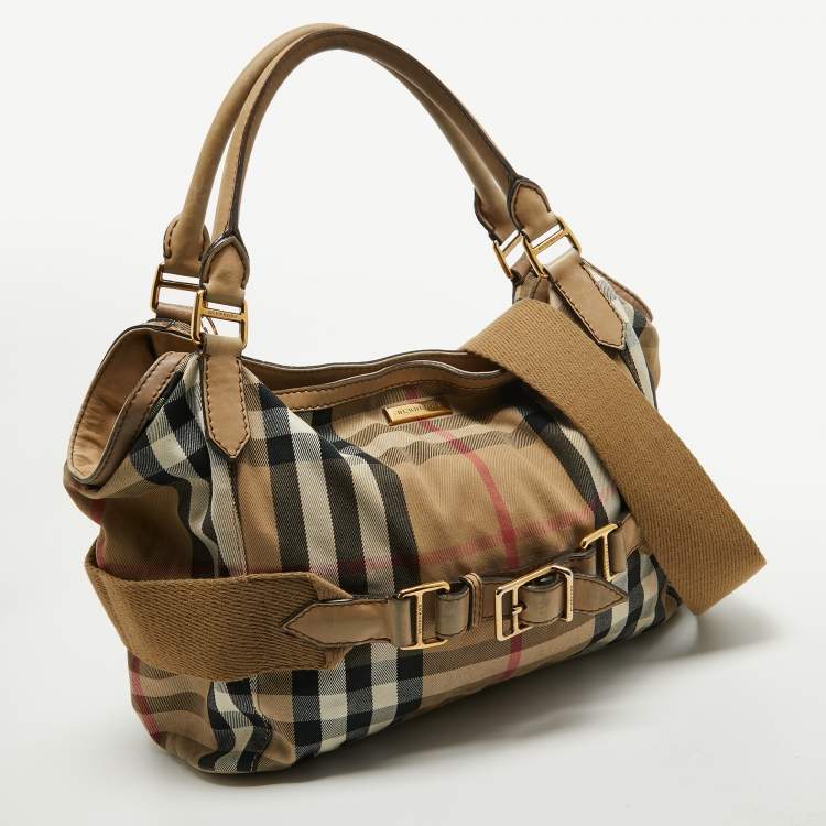Pre Owned Burberry Beige House Check Canvas and Leather Brecon Tote