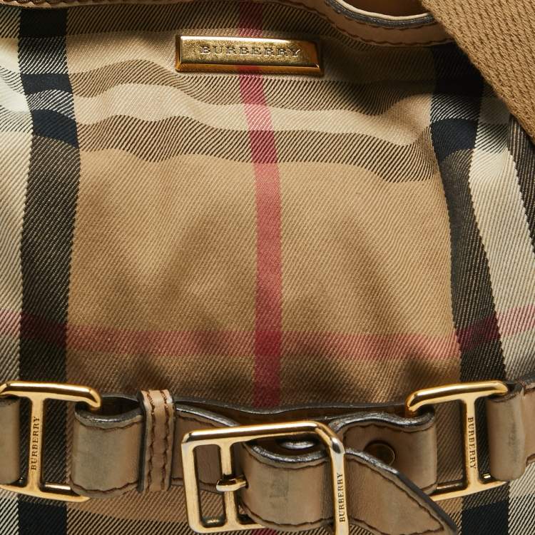 Pre Owned Burberry Beige House Check Canvas and Leather Brecon Tote