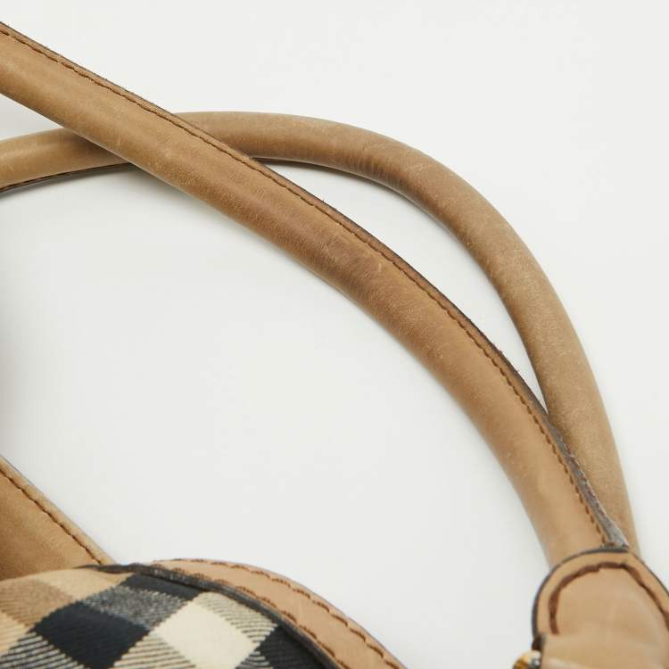 Pre Owned Burberry Beige House Check Canvas and Leather Brecon Tote