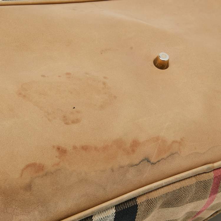 Pre Owned Burberry Beige House Check Canvas and Leather Brecon Tote