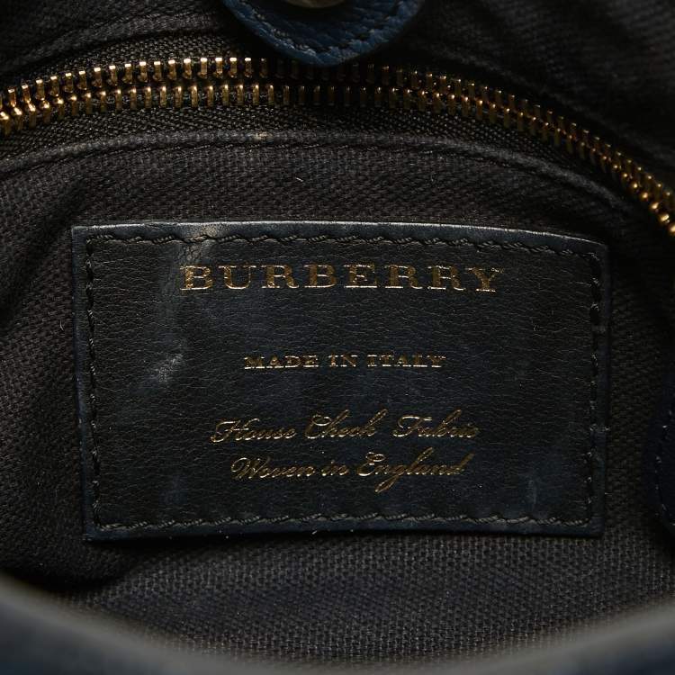 Pre Owned Burberry Navy Blue/Beige House Check Canvas and Leather Mini Banner Tote