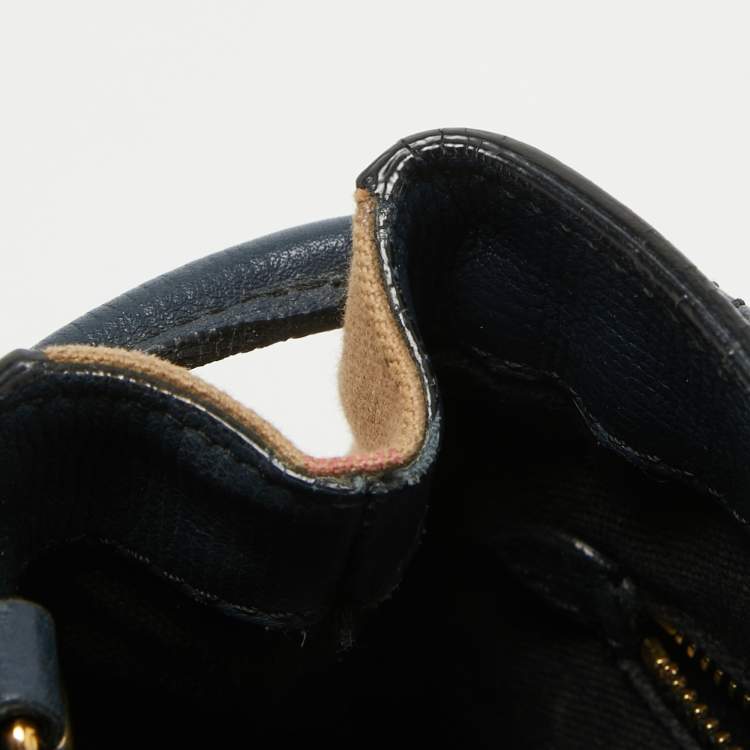 Pre Owned Burberry Navy Blue/Beige House Check Canvas and Leather Mini Banner Tote