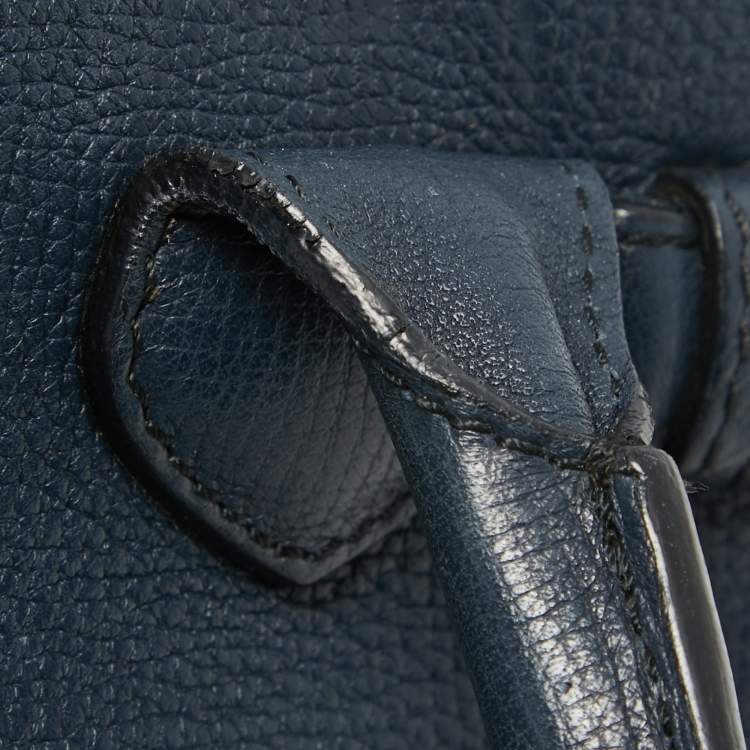 Pre Owned Burberry Navy Blue/Beige House Check Canvas and Leather Mini Banner Tote