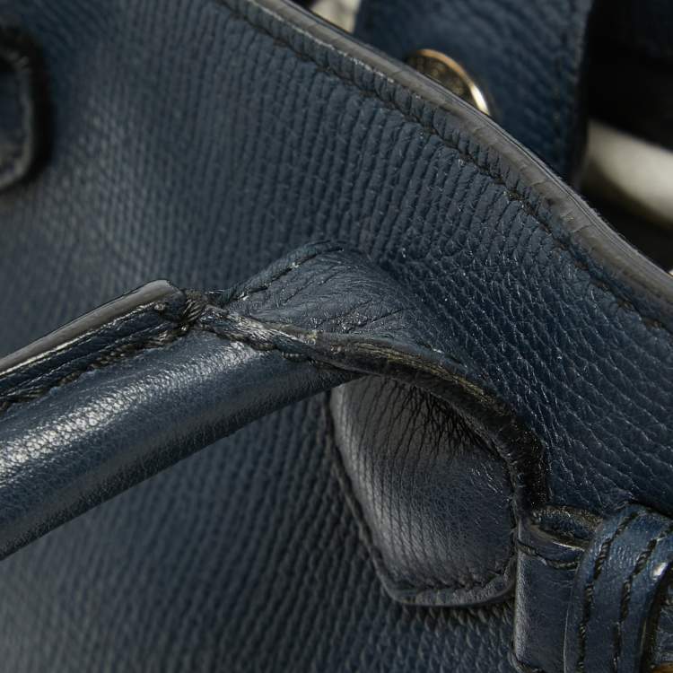 Pre Owned Burberry Navy Blue/Beige House Check Canvas and Leather Mini Banner Tote