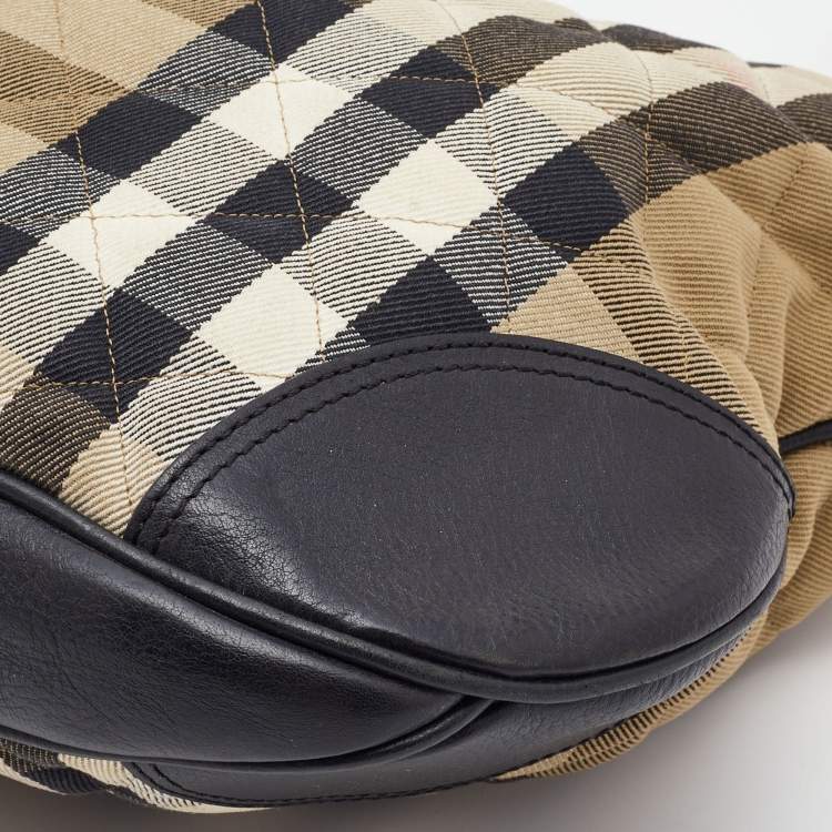 Pre Owned Burberry Beige/Black Quilted House Check Canvas and Leather Brooke Hobo