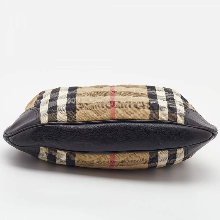 Pre Owned Burberry Beige/Black Quilted House Check Canvas and Leather Brooke Hobo