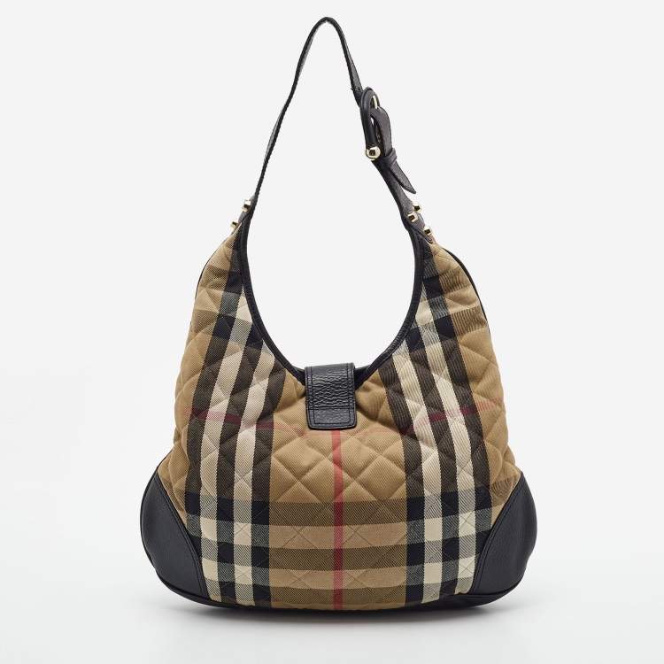 Pre Owned Burberry Beige/Black Quilted House Check Canvas and Leather Brooke Hobo