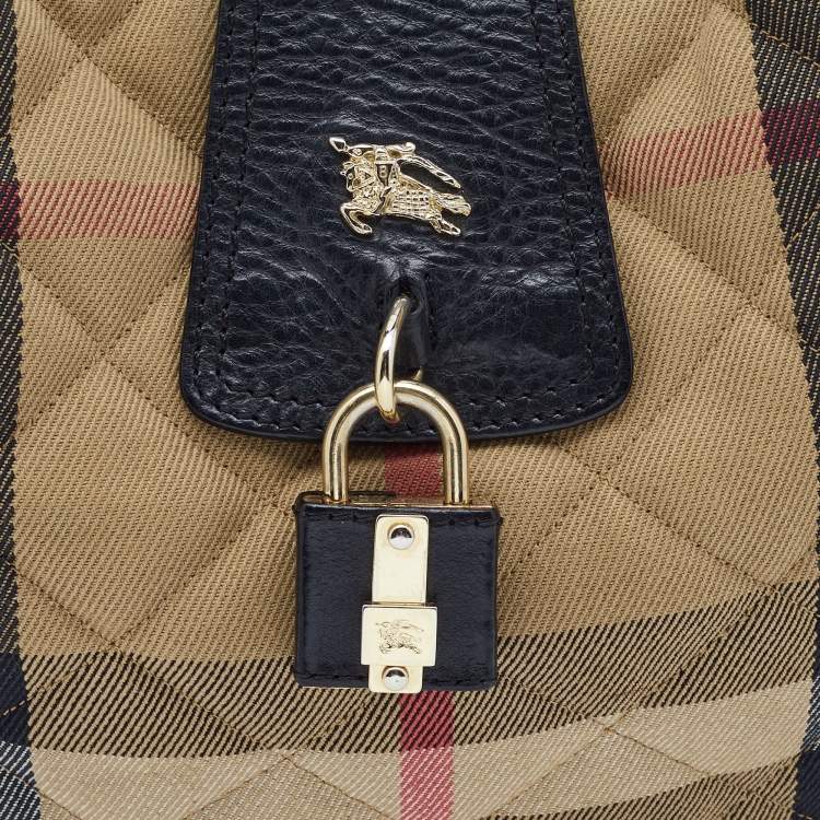 Pre Owned Burberry Beige/Black Quilted House Check Canvas and Leather Brooke Hobo