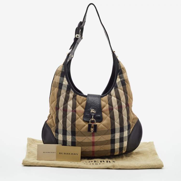 Pre Owned Burberry Beige/Black Quilted House Check Canvas and Leather Brooke Hobo