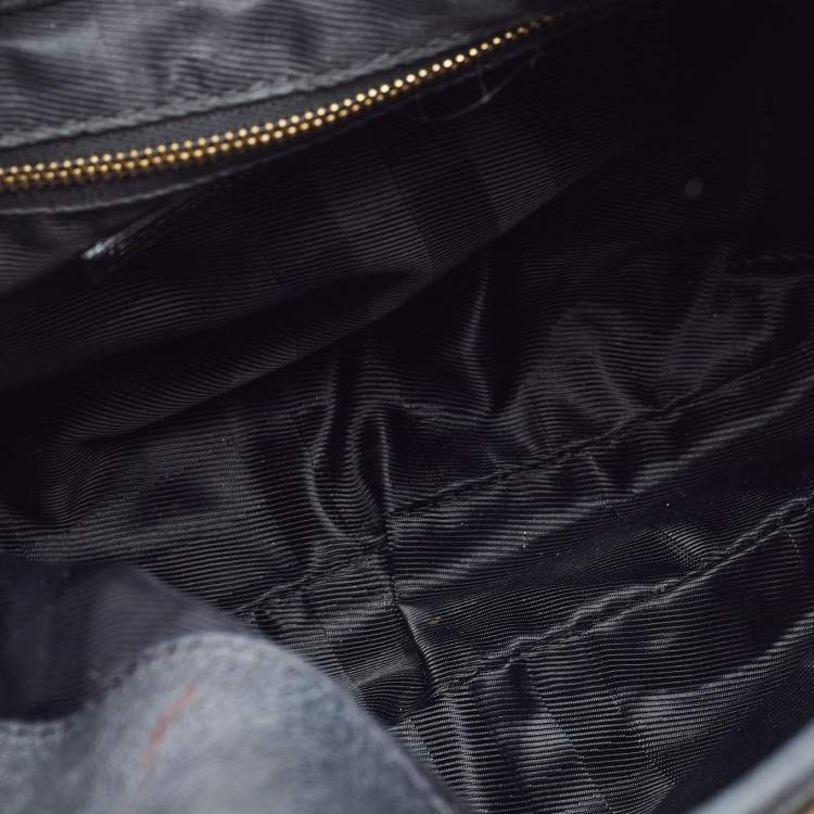 Pre Owned Burberry Beige/Black Quilted House Check Canvas and Leather Brooke Hobo