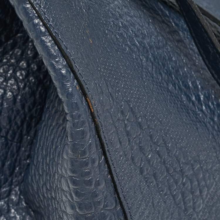 Pre Owned Burberry Navy Blue Embossed Leather Canterbury Tote