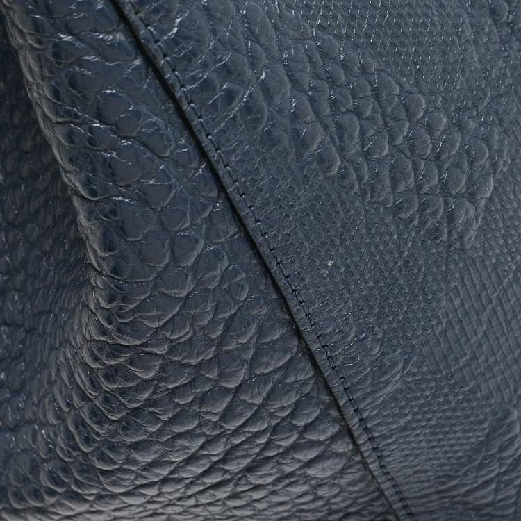 Pre Owned Burberry Navy Blue Embossed Leather Canterbury Tote
