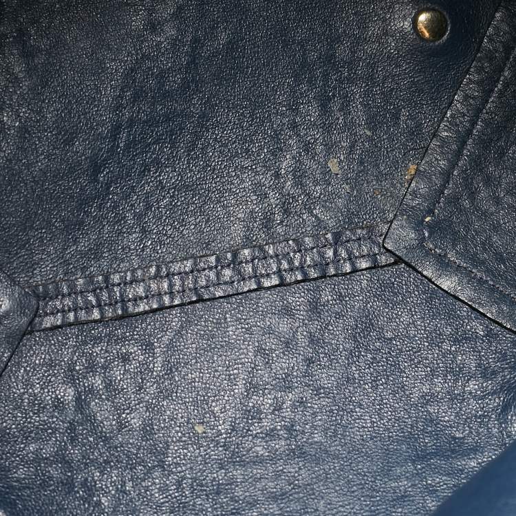 Pre Owned Burberry Navy Blue Embossed Leather Canterbury Tote