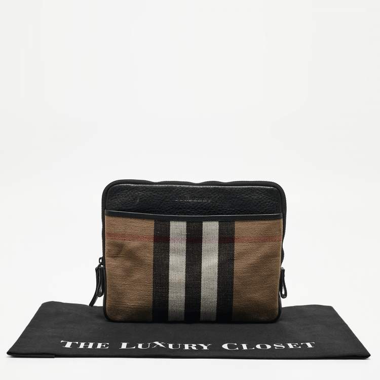 Pre Owned Burberry Beige/Black Exploded Check Canvas and Leather Zip Pouch