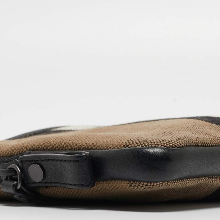 Pre Owned Burberry Beige/Black Exploded Check Canvas and Leather Zip Pouch
