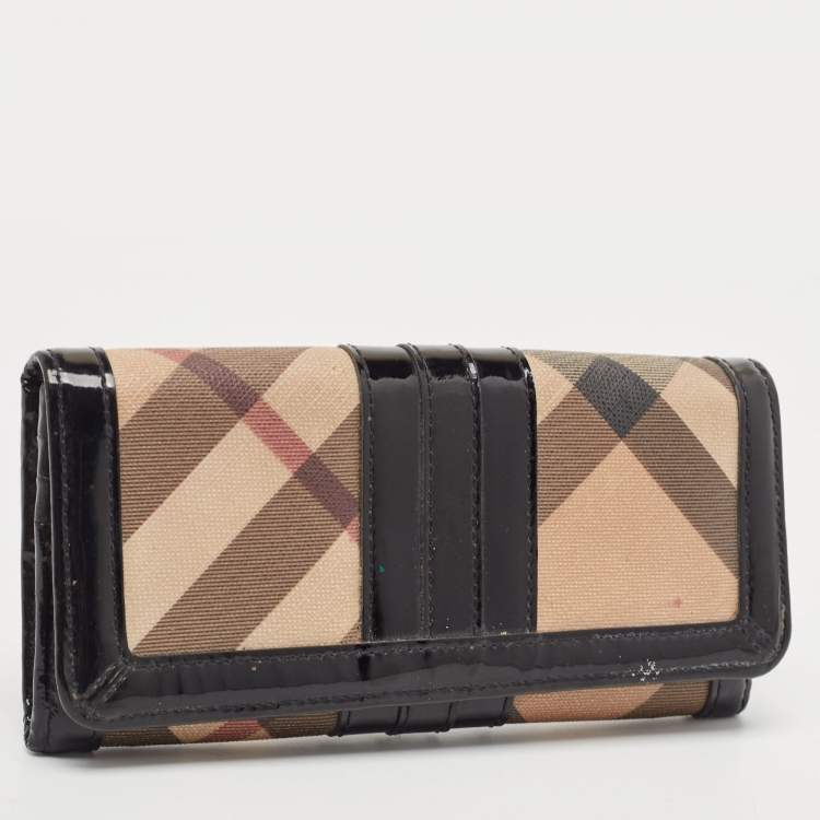 Pre Owned Burberry Black Novacheck Canvas and Patent Leather Penrose Continental Wallet 