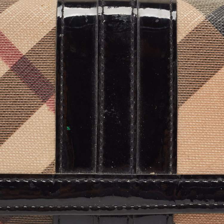 Pre Owned Burberry Black Novacheck Canvas and Patent Leather Penrose Continental Wallet 