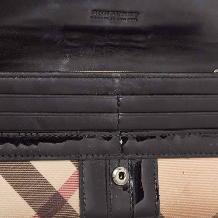 Pre Owned Burberry Black Novacheck Canvas and Patent Leather Penrose Continental Wallet 