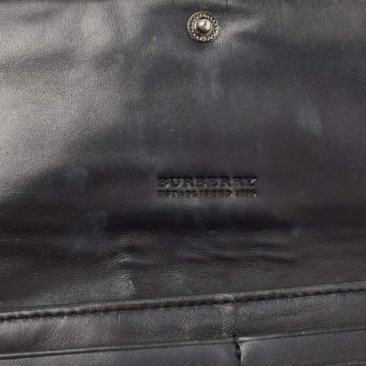 Pre Owned Burberry Black Novacheck Canvas and Patent Leather Penrose Continental Wallet 