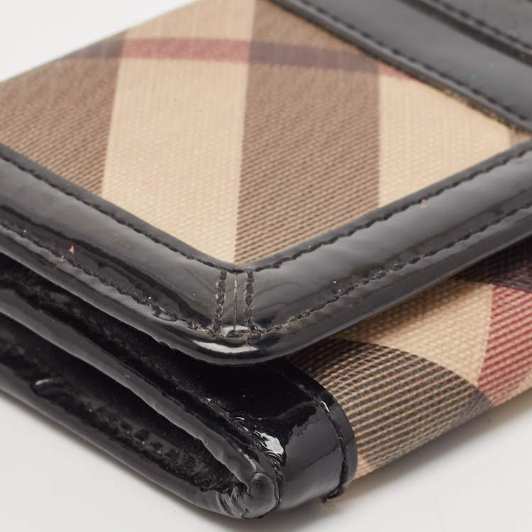 Pre Owned Burberry Black Novacheck Canvas and Patent Leather Penrose Continental Wallet 