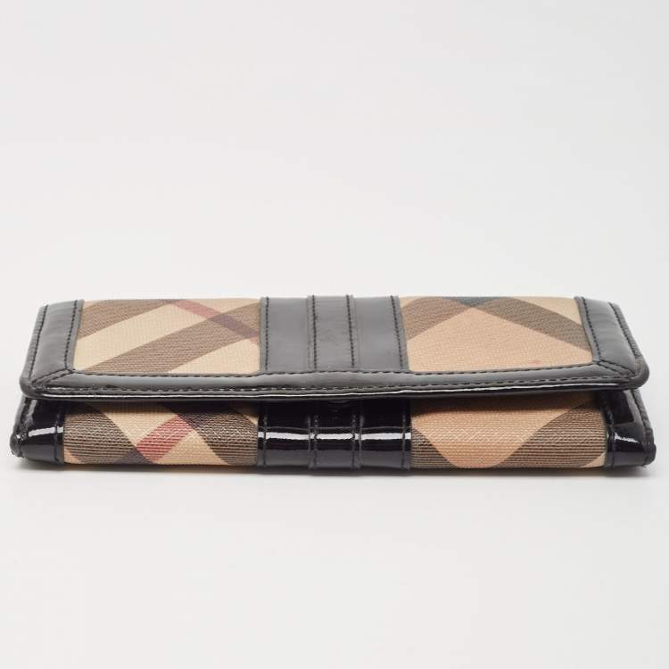 Pre Owned Burberry Black Novacheck Canvas and Patent Leather Penrose Continental Wallet 