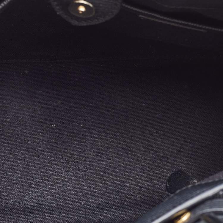 Pre Owned Burberry Black/Beige Leather and House Check Fabric Small Banner Tote