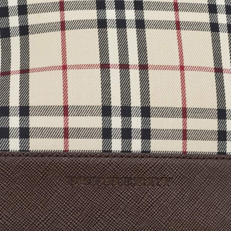 Pre Owned Burberry Beige/Brown Vintage Check Fabric and Leather Rectangle Tote