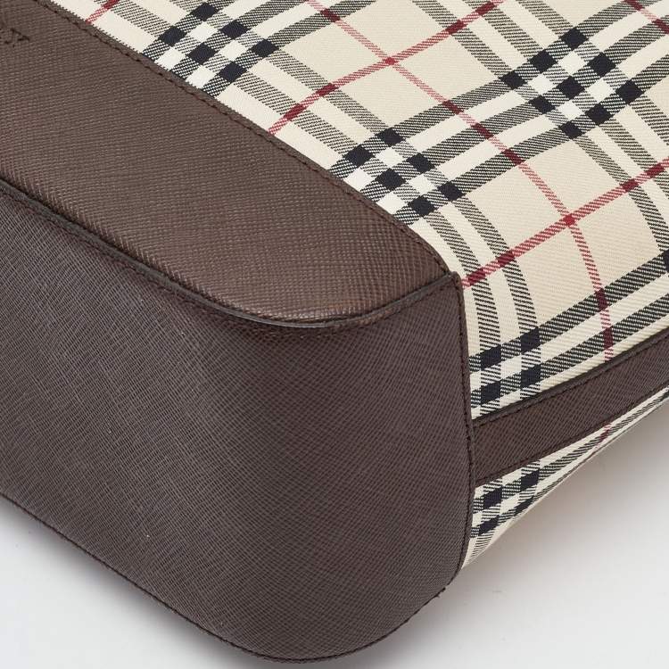 Pre Owned Burberry Beige/Brown Vintage Check Fabric and Leather Rectangle Tote