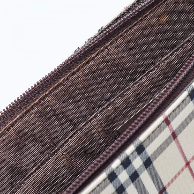 Pre Owned Burberry Beige/Brown Vintage Check Fabric and Leather Rectangle Tote