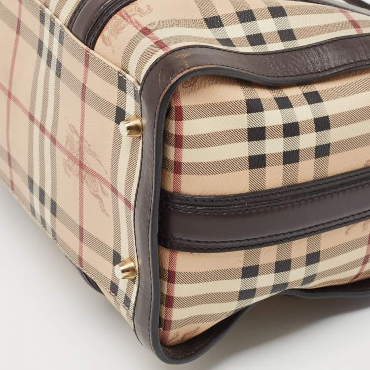 Pre Owned Burberry Brown/Beige Haymarket Canvas and Leather Alchester Bag