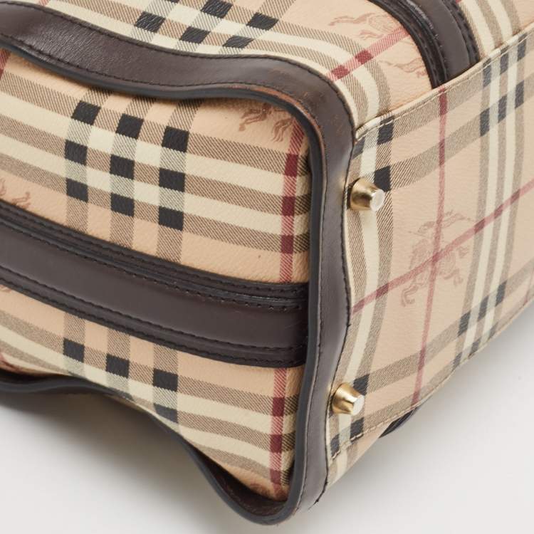 Pre Owned Burberry Brown/Beige Haymarket Canvas and Leather Alchester Bag