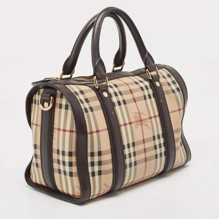 Pre Owned Burberry Brown/Beige Haymarket Canvas and Leather Alchester Bag