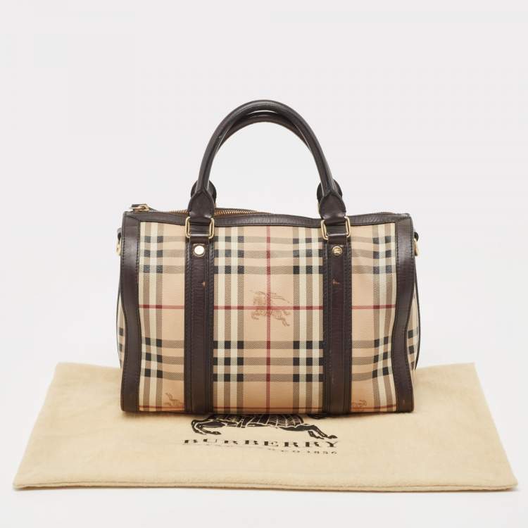 Pre Owned Burberry Brown/Beige Haymarket Canvas and Leather Alchester Bag