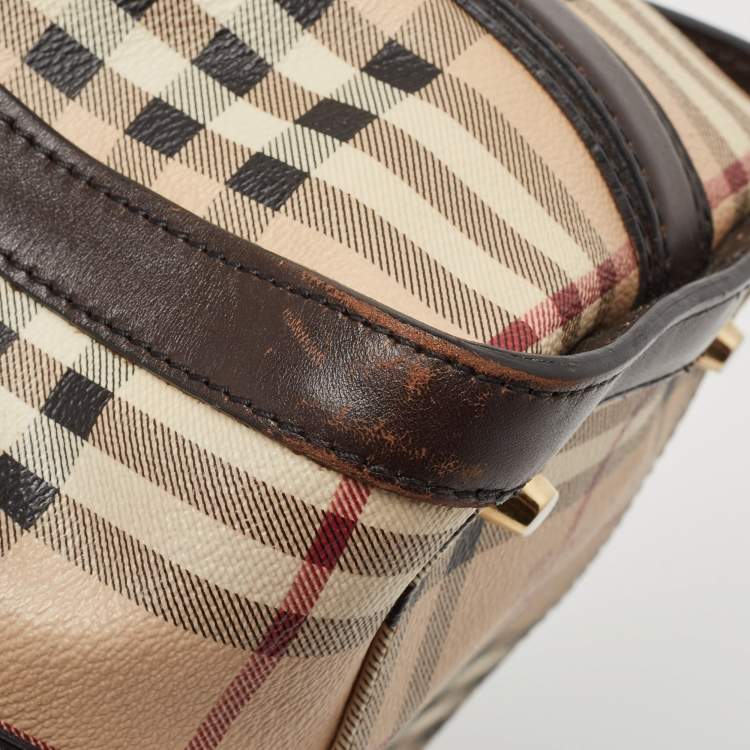 Pre Owned Burberry Brown/Beige Haymarket Canvas and Leather Alchester Bag