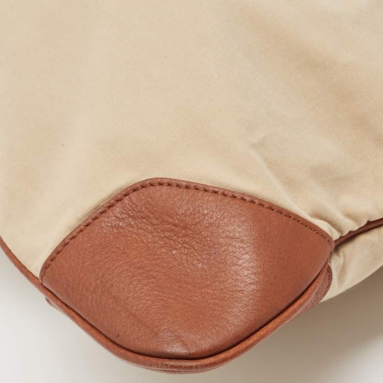Pre Owned Burberry Beige/Brown Canvas and Leather Stowell Roll Up Tote