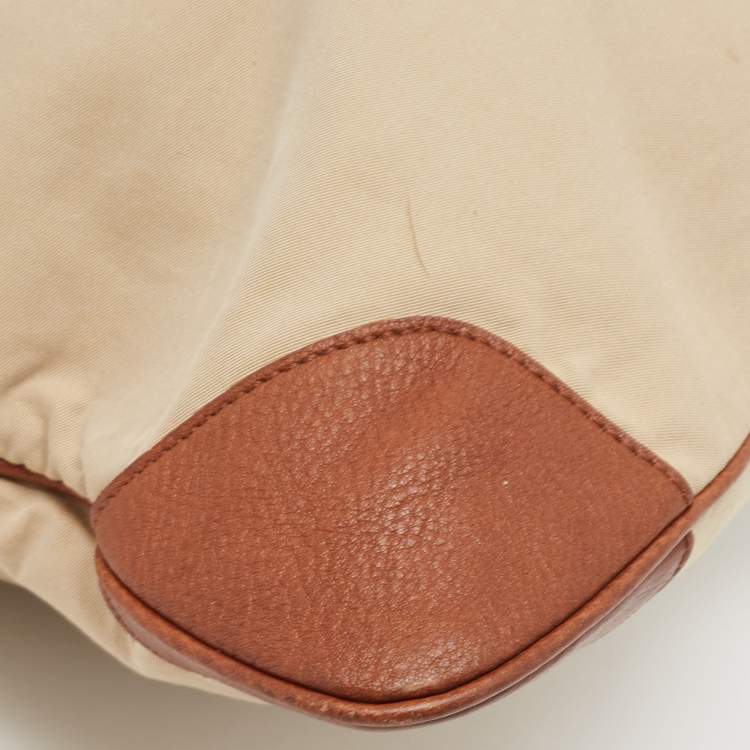 Pre Owned Burberry Beige/Brown Canvas and Leather Stowell Roll Up Tote