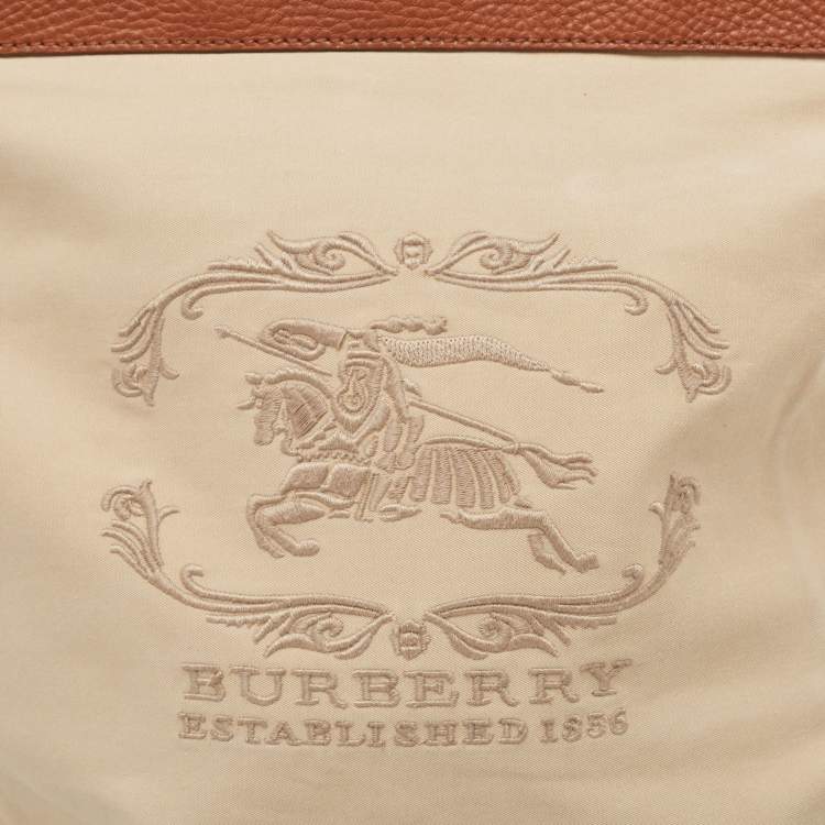 Pre Owned Burberry Beige/Brown Canvas and Leather Stowell Roll Up Tote