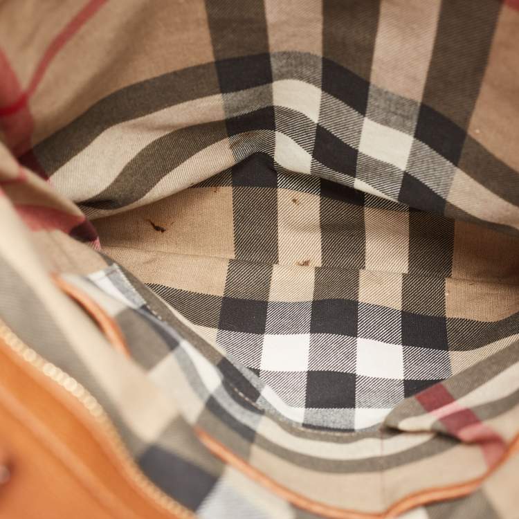 Pre Owned Burberry Beige/Brown Canvas and Leather Stowell Roll Up Tote