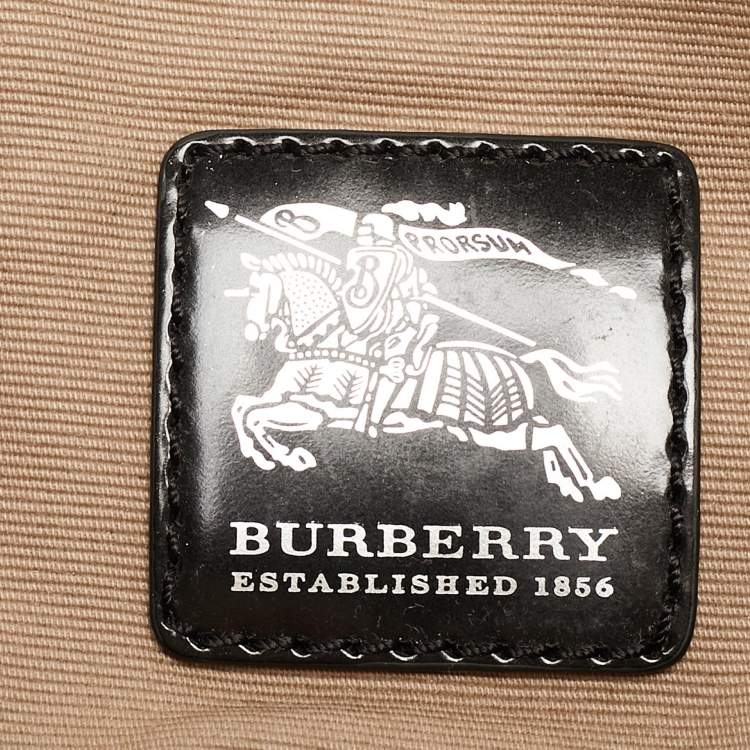 Pre Owned Burberry Black/Beige Nova Check Coated Canvas and Patent Leather Newbury Pochette Bag