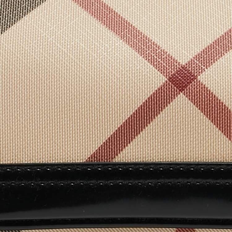 Pre Owned Burberry Black/Beige Nova Check Coated Canvas and Patent Leather Newbury Pochette Bag