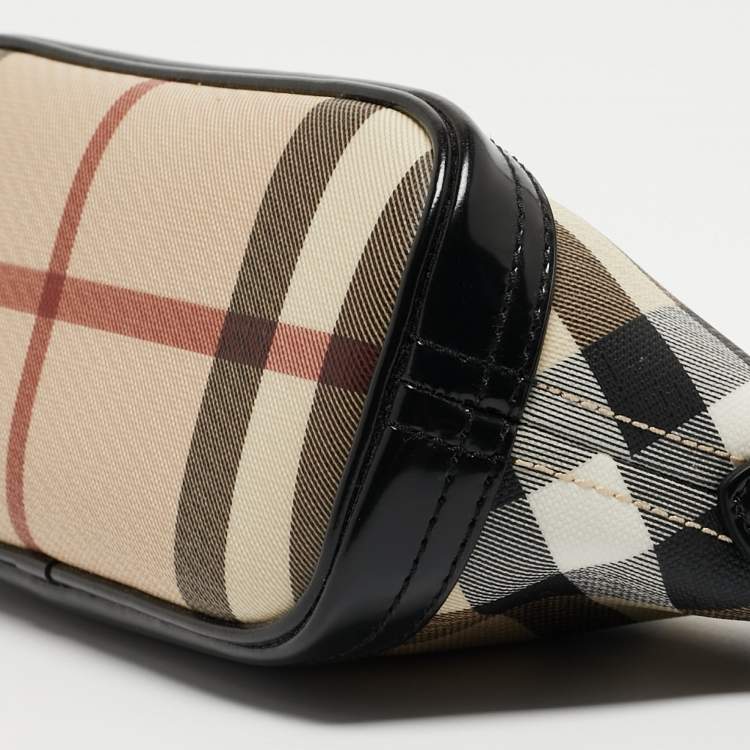 Pre Owned Burberry Black/Beige Nova Check Coated Canvas and Patent Leather Newbury Pochette Bag