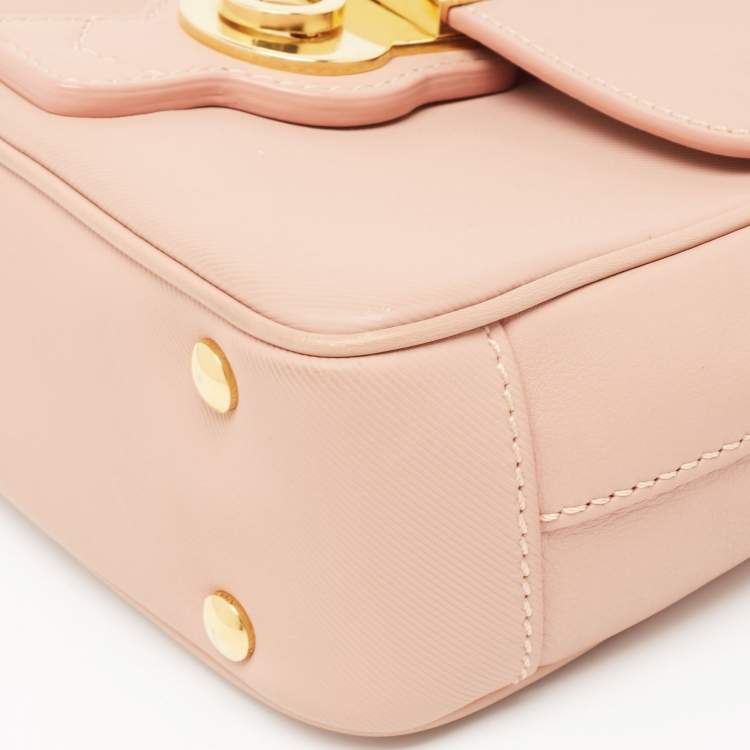 Pre Owned Burberry Old Rose Leather Small DK88 Top Handle Bag
