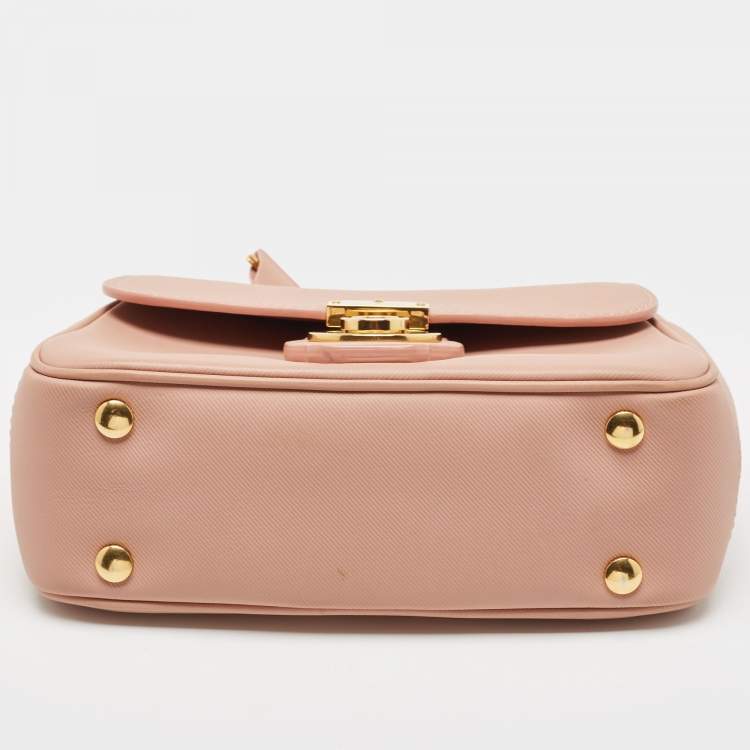 Pre Owned Burberry Old Rose Leather Small DK88 Top Handle Bag