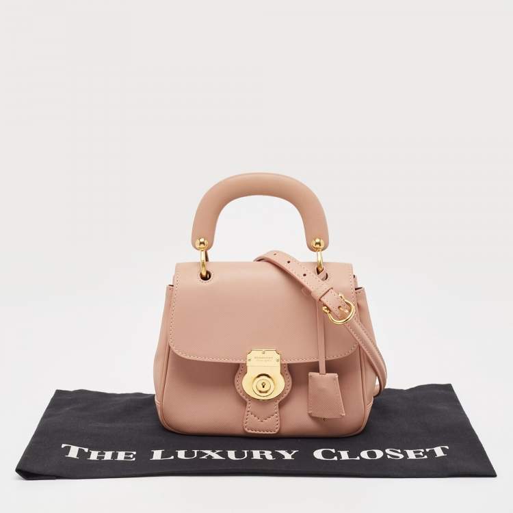 Pre Owned Burberry Old Rose Leather Small DK88 Top Handle Bag