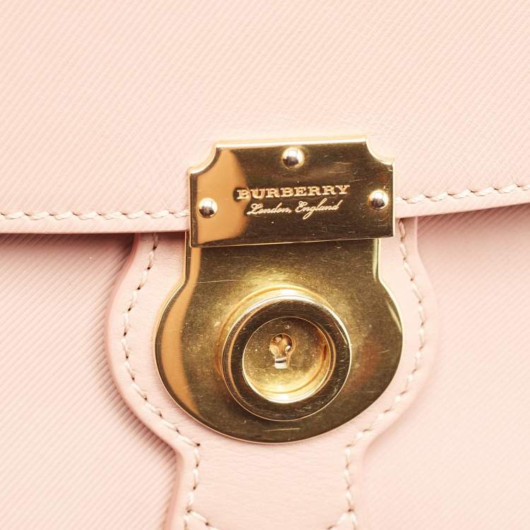 Pre Owned Burberry Old Rose Leather Small DK88 Top Handle Bag