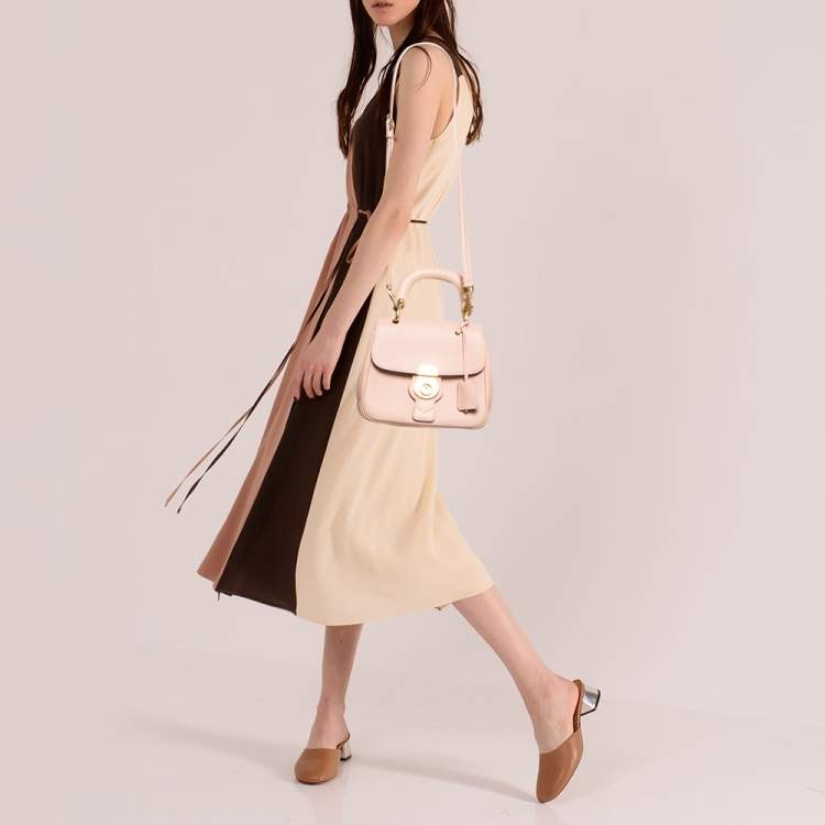 Pre Owned Burberry Old Rose Leather Small DK88 Top Handle Bag