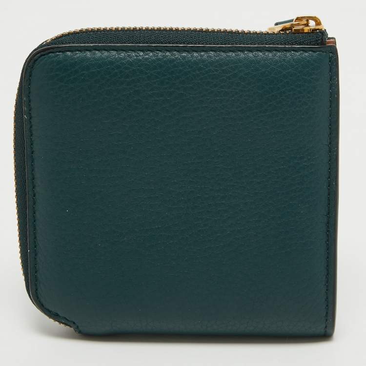 Pre Owned Burberry Green Leather Square Zip Around Compact Wallet