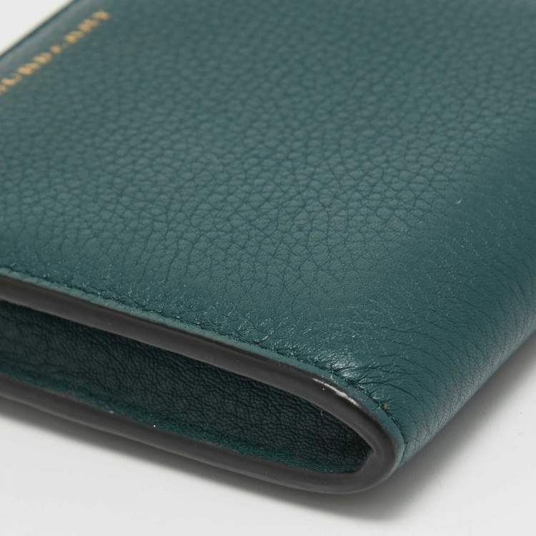 Pre Owned Burberry Green Leather Square Zip Around Compact Wallet